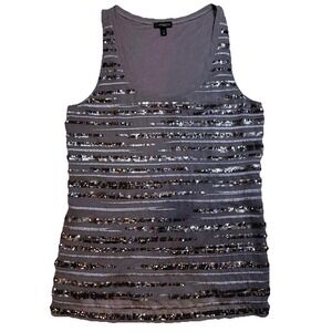 Express Gray Sequins Striped Tank Top Women Size M